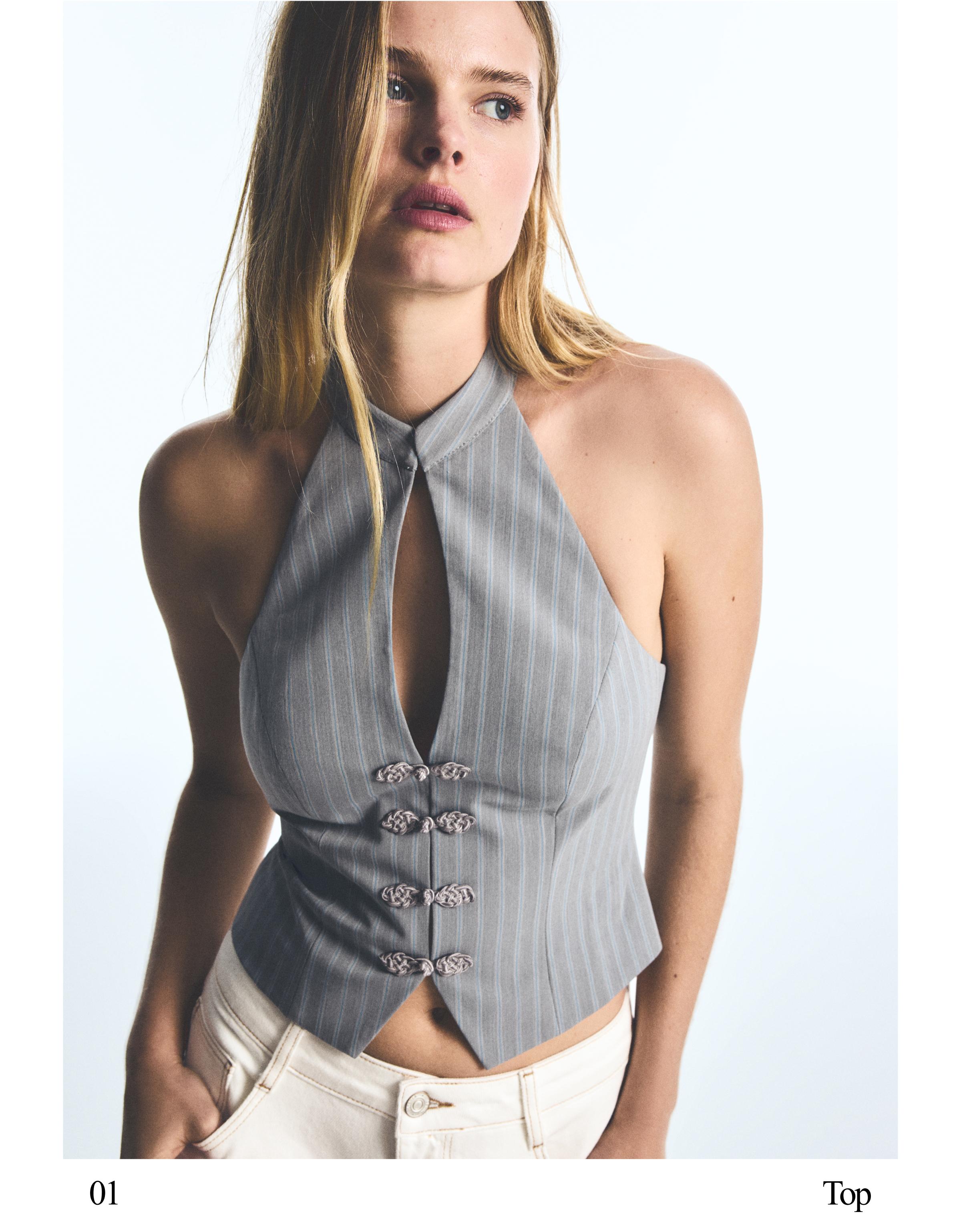 Halter waistcoat with clasps — Grey