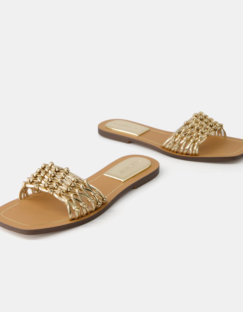 صندل مسطح وممعدن بعقدة-ذهبي-2