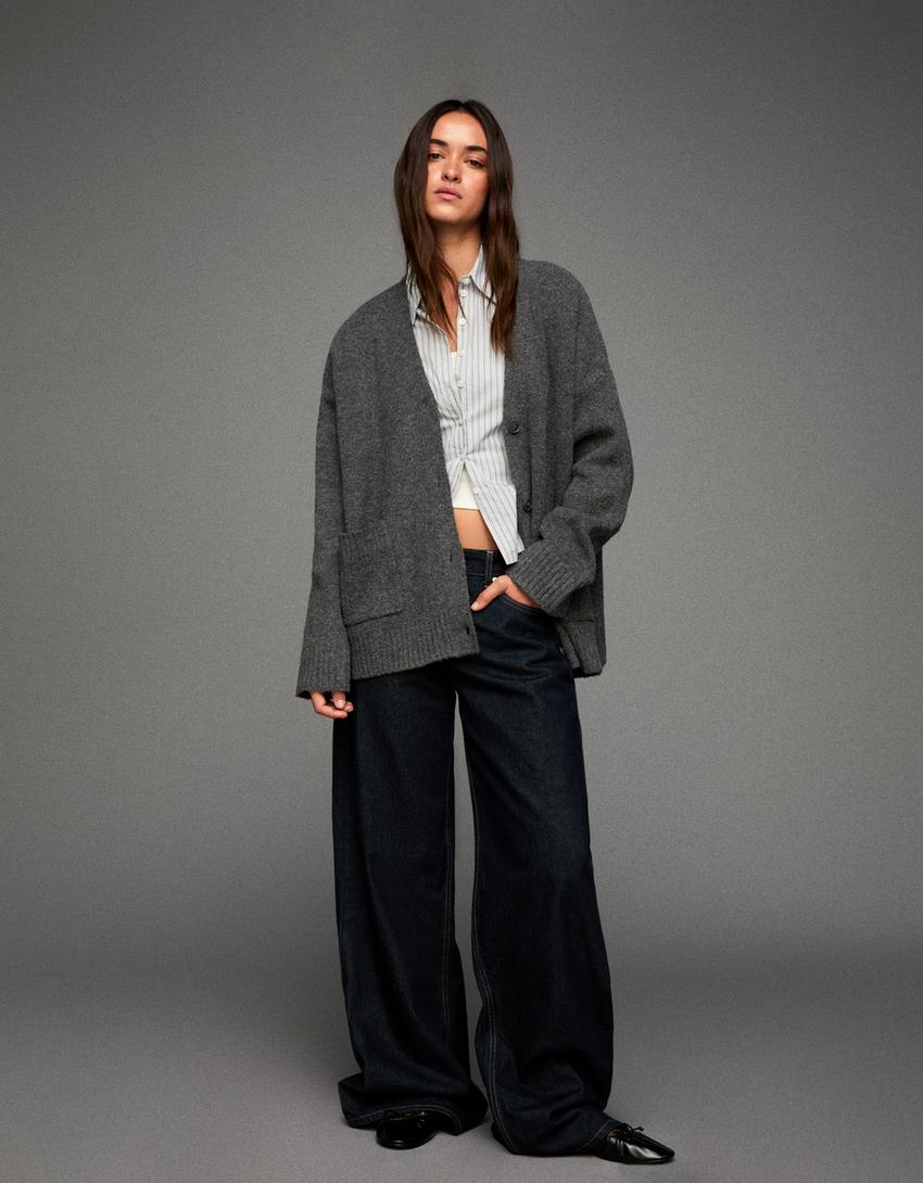 V-neck cardigan-Dark grey-2