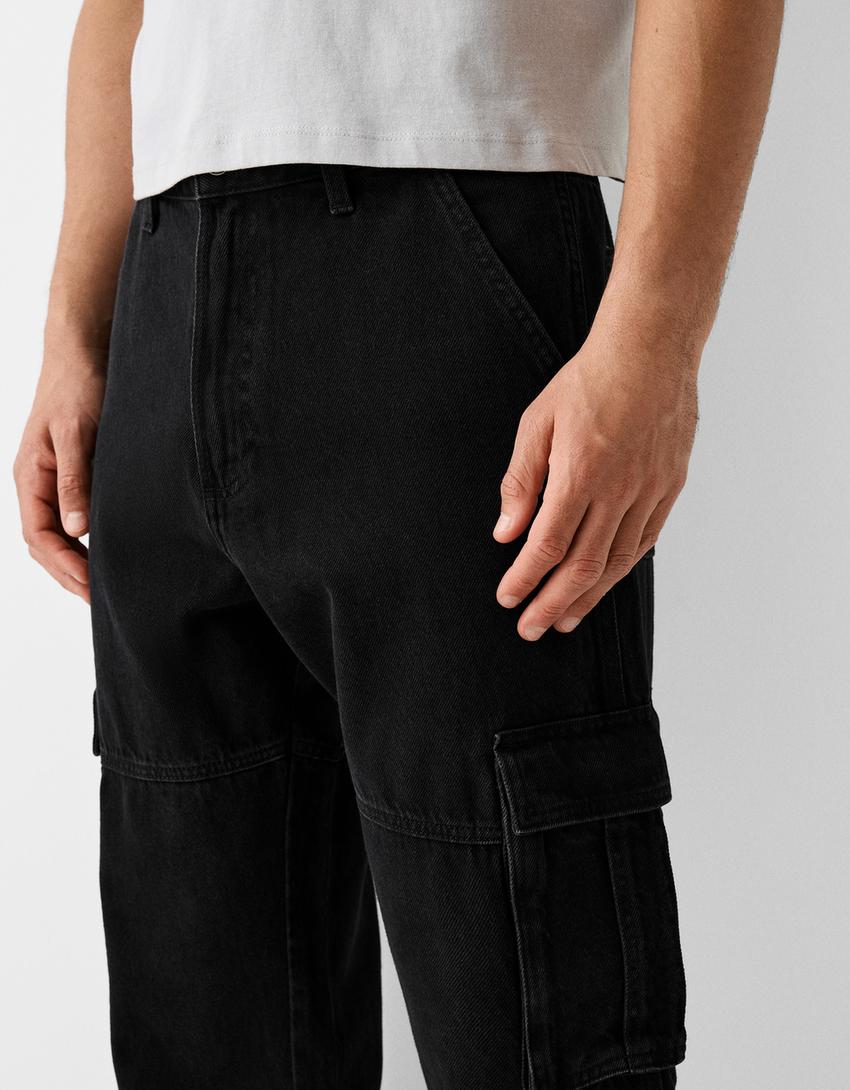 Jeans cargo baggy-Preto-5