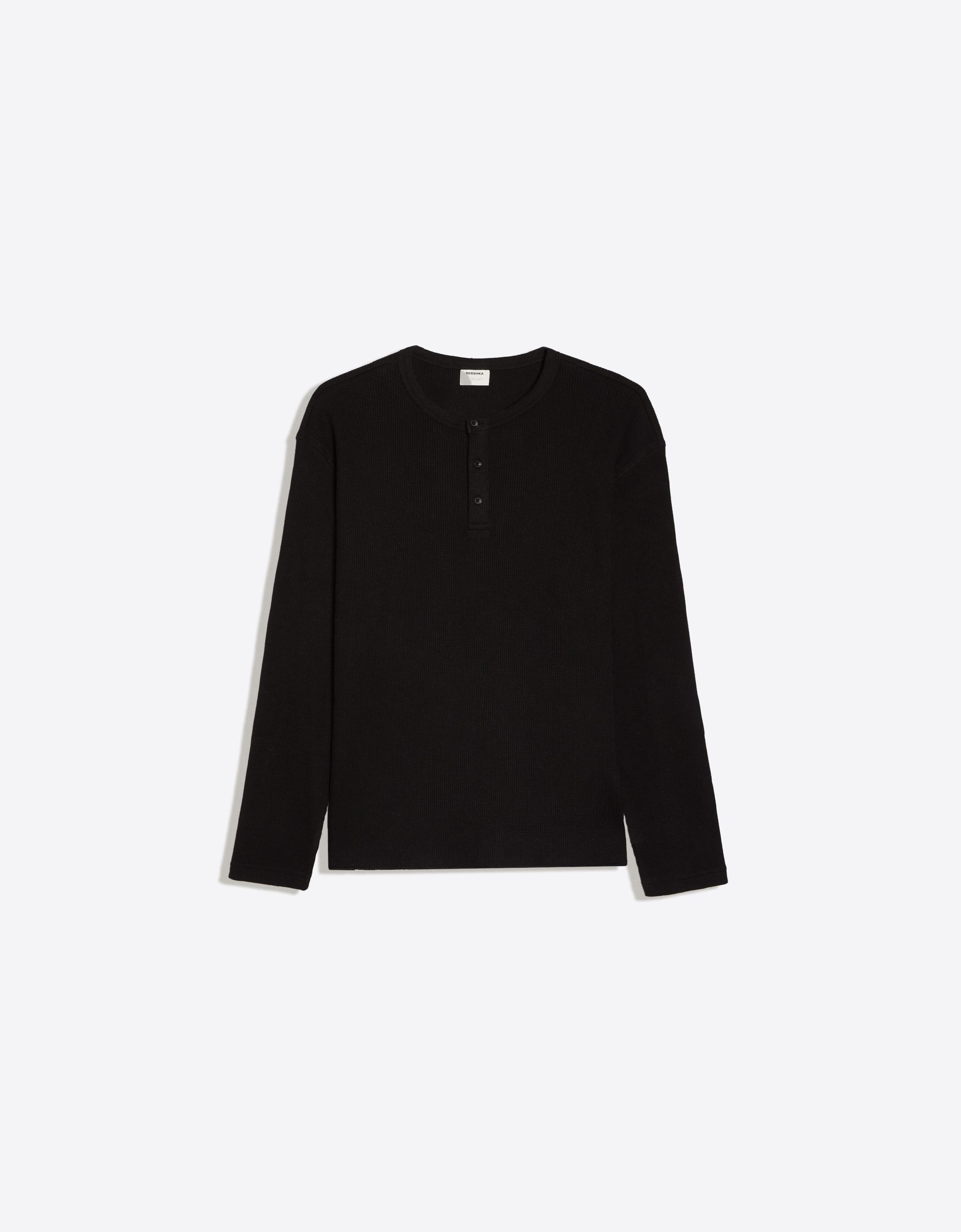 Slim fit long sleeve henley T-shirt — Black