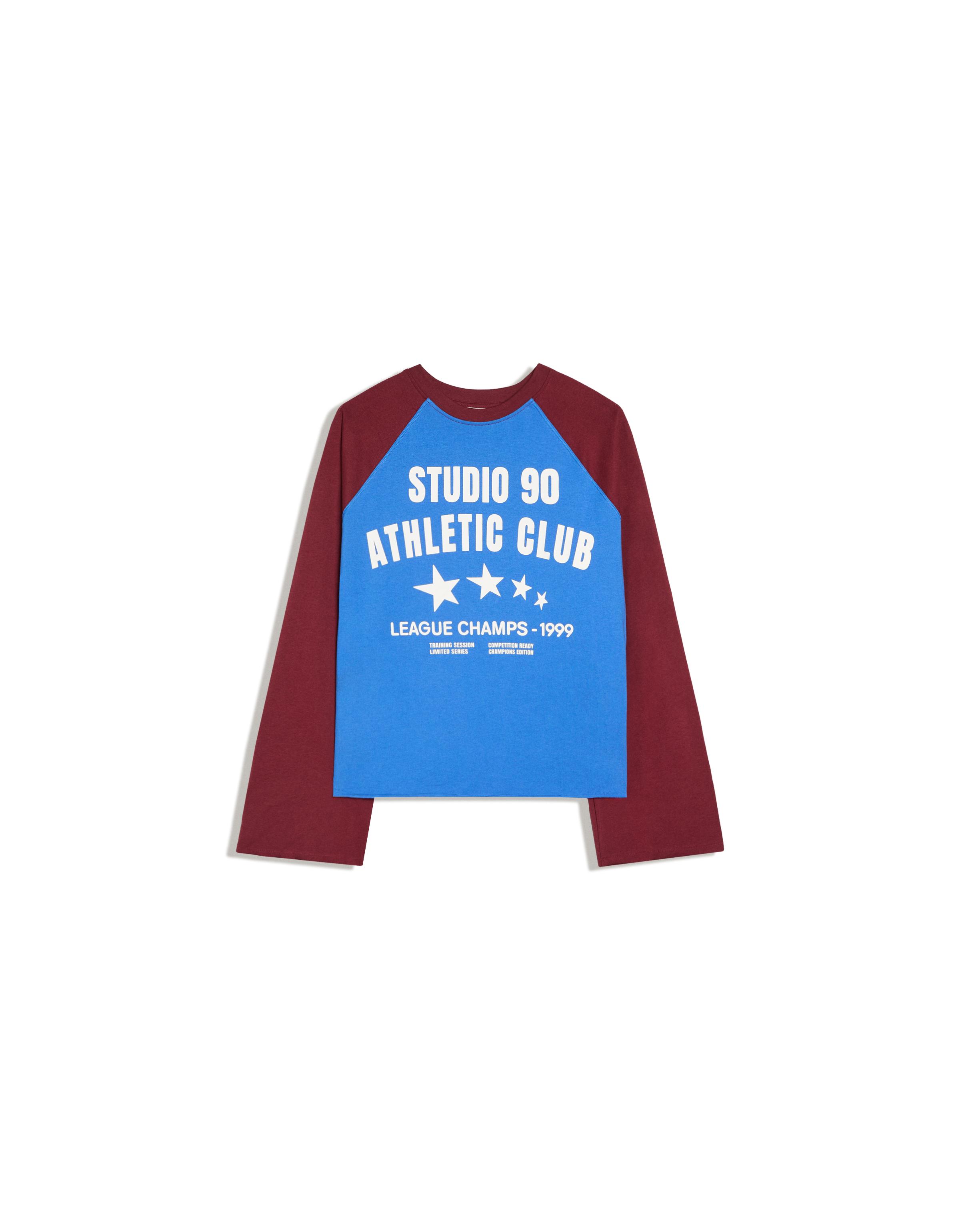 Long-sleeve contrast print raglan T-shirt — Blue