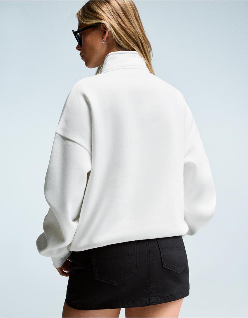 Printed quarter-zip sweatshirt-White