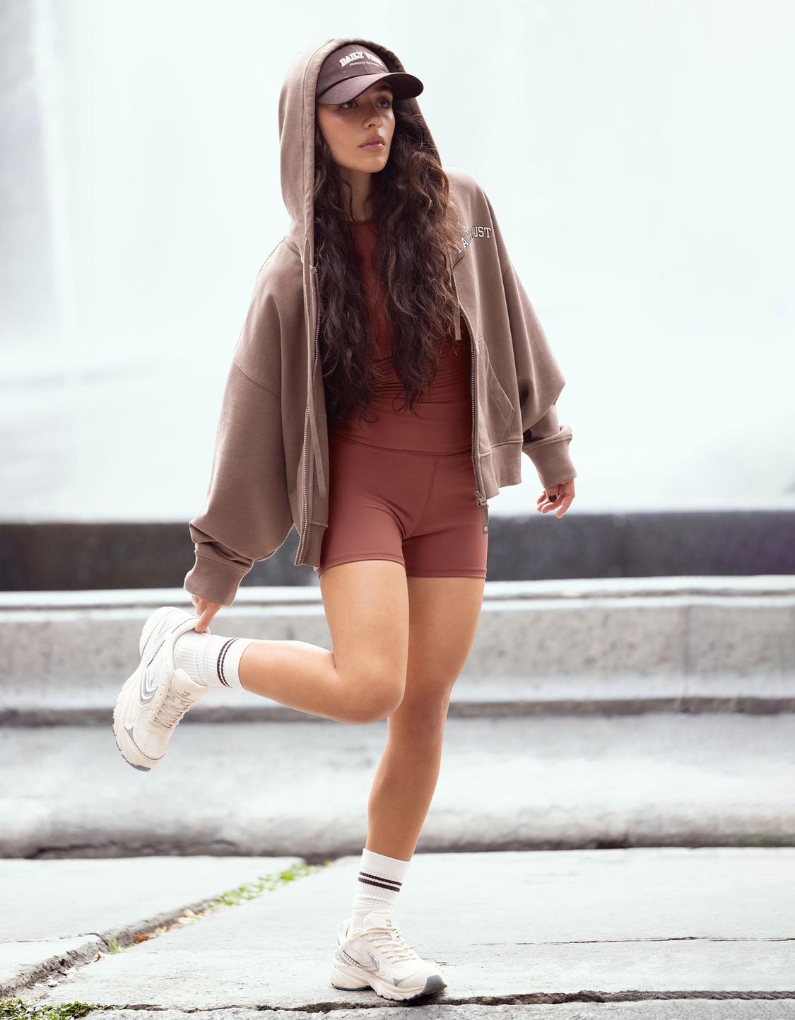 Embroidered zip-up hoodie