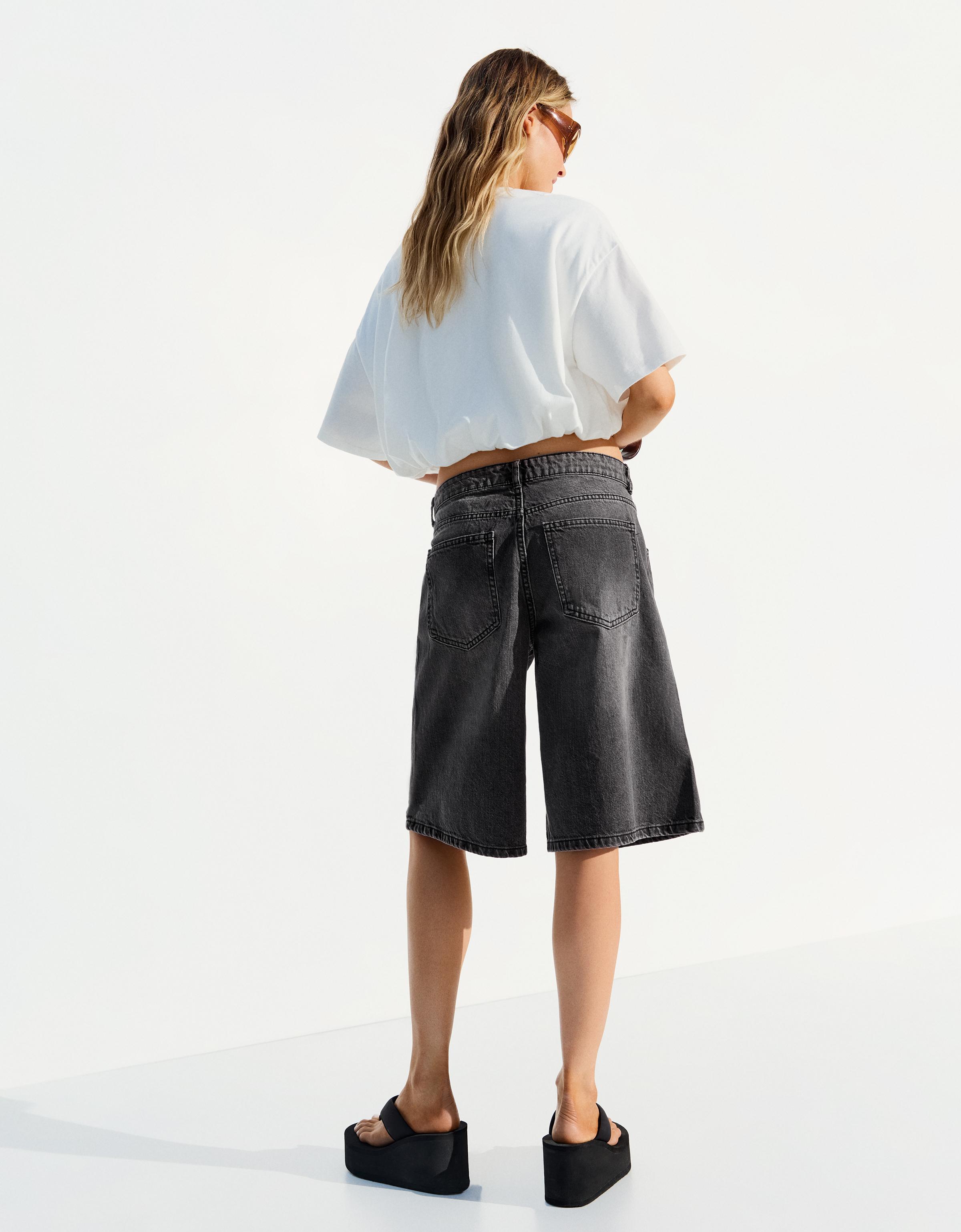 Baggy denim Bermuda shorts — Black