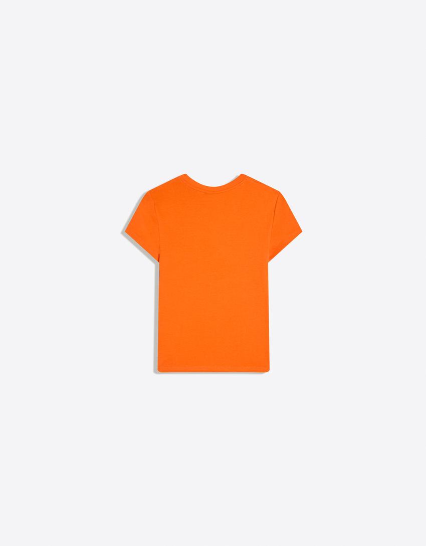 Oranje T-shirt met korte mouwen en ronde hals Koningsdag collectie-Oranje