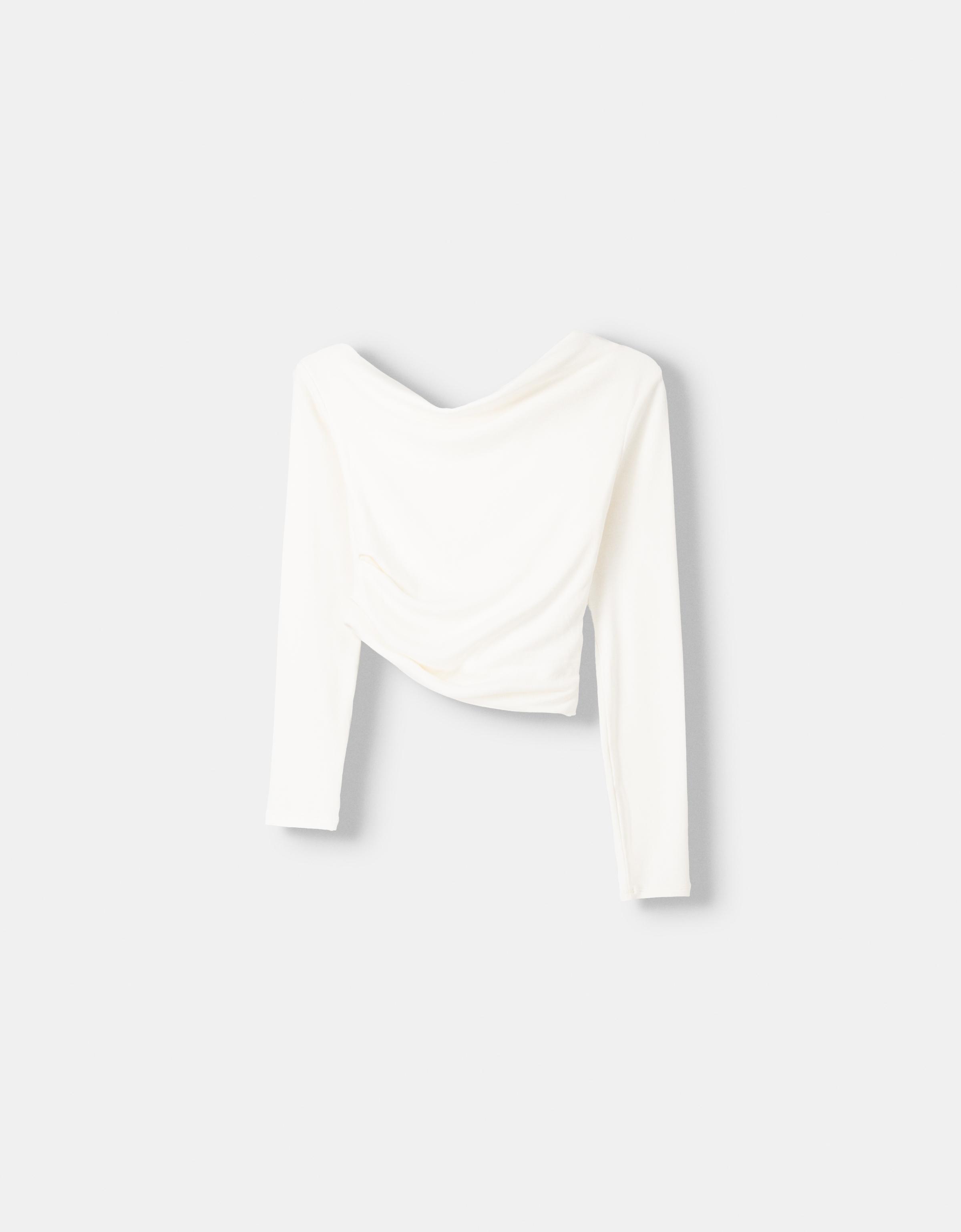 Bershka Asymmetrisches Langarmshirt Damen L Rohweiß