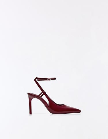 Heeled slingback shoes with ankle strap — RED 1