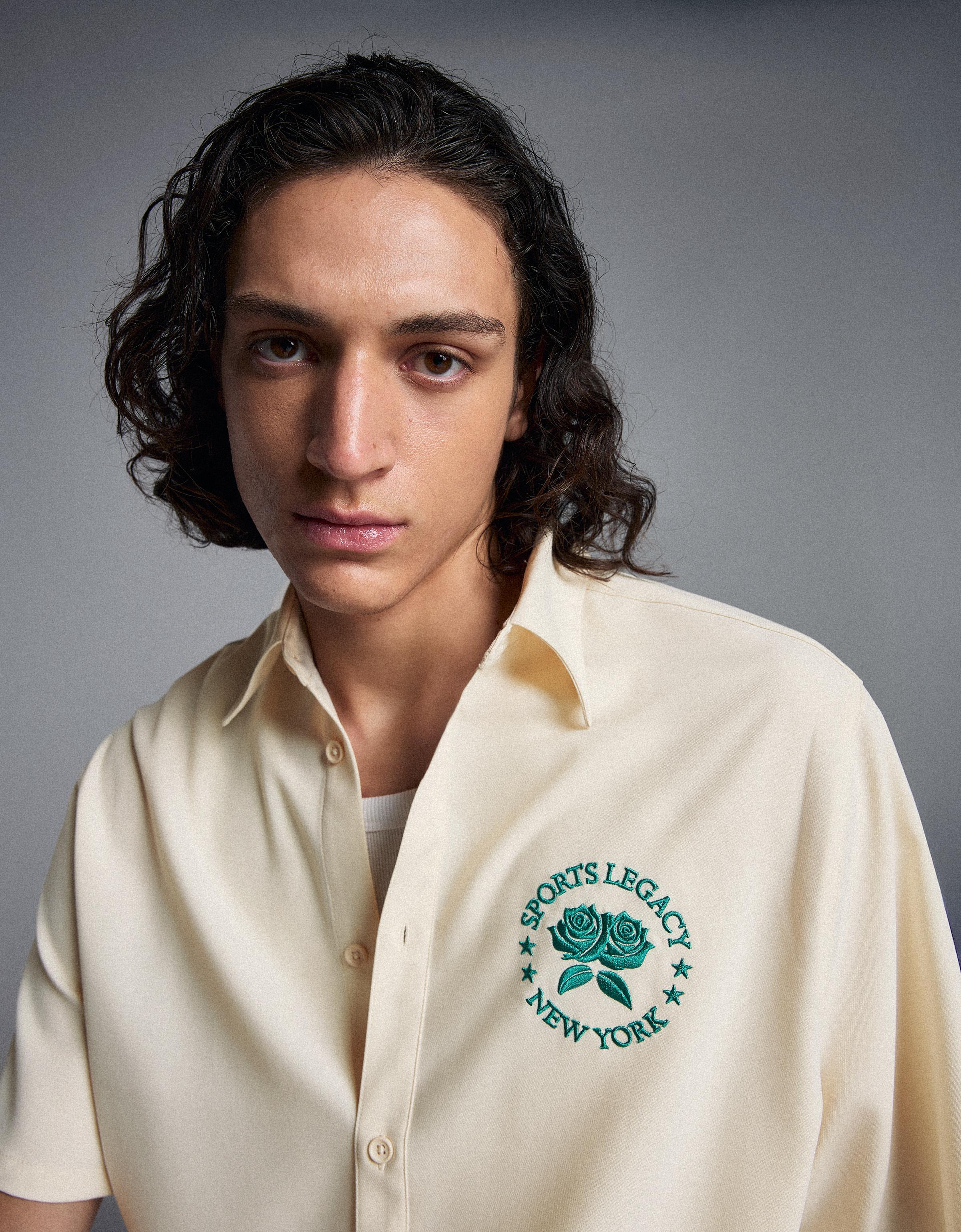Embroidered short sleeve shirt — Cream