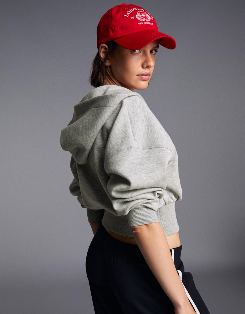 Zip-up hooded sweatshirt with sash-Grey