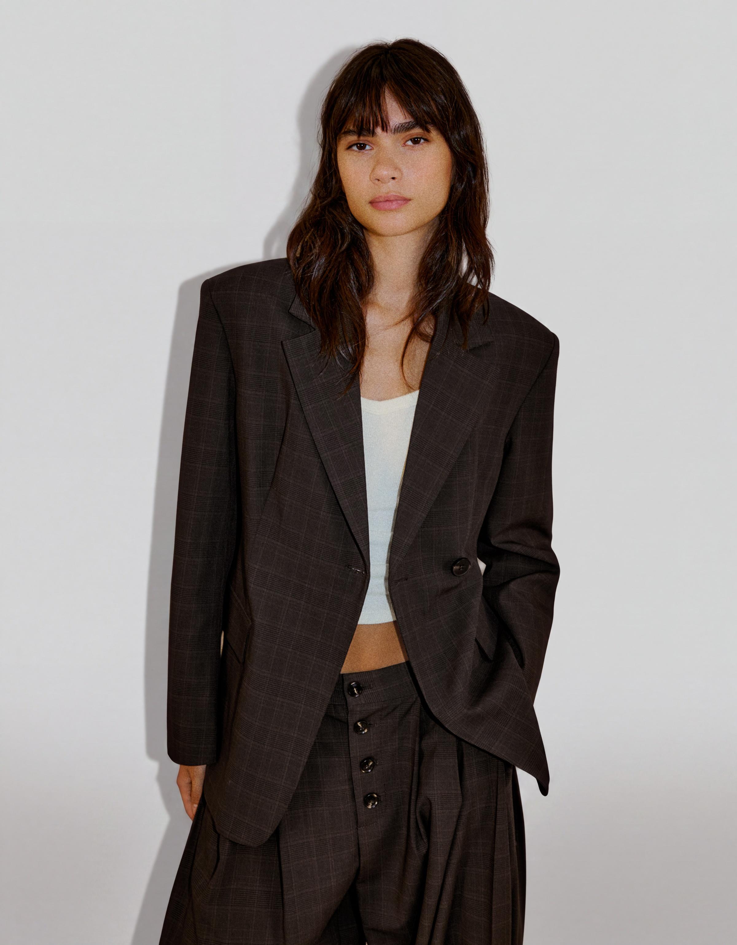 Tailored check blazer — Brown