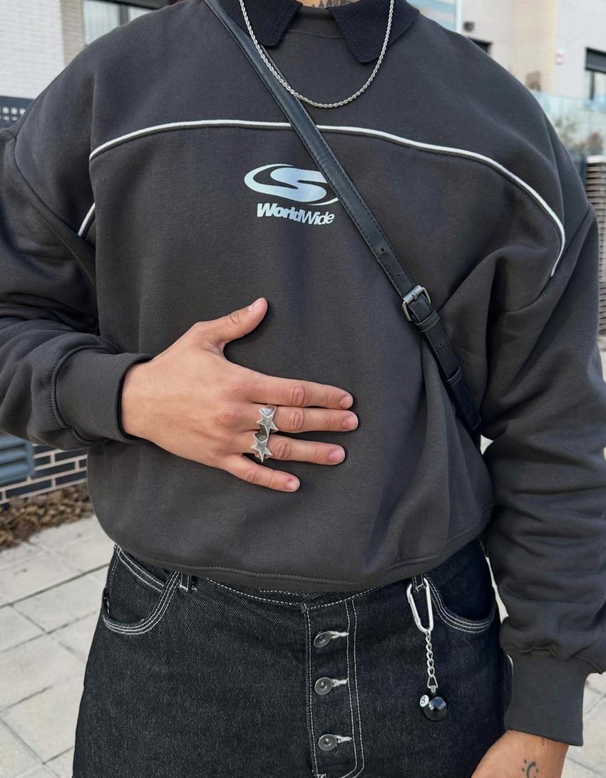 Printed boxy sweatshirt-Blue