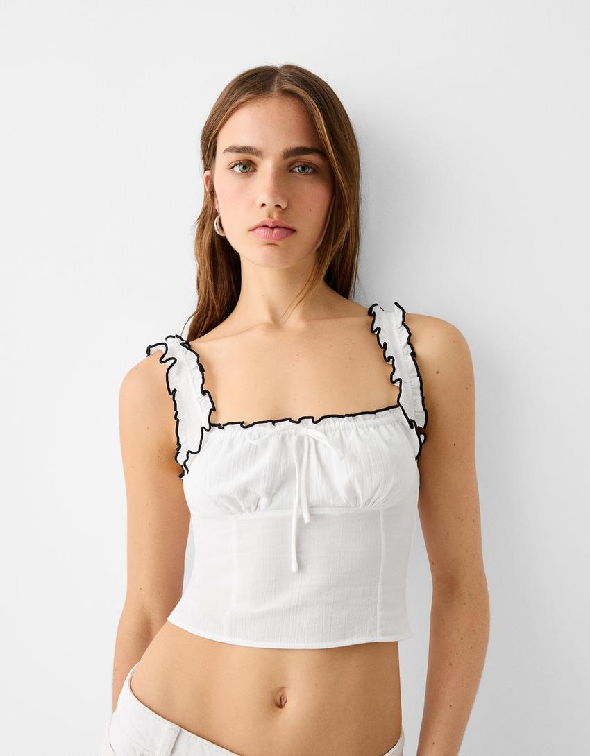 توب بحمالات وكشكش-أبيض مطفي-2