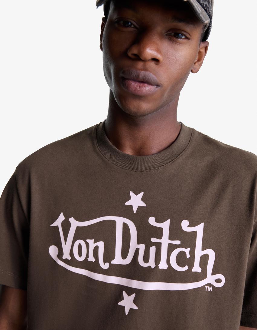 Camiseta Von Dutch manga corta print-Marrón