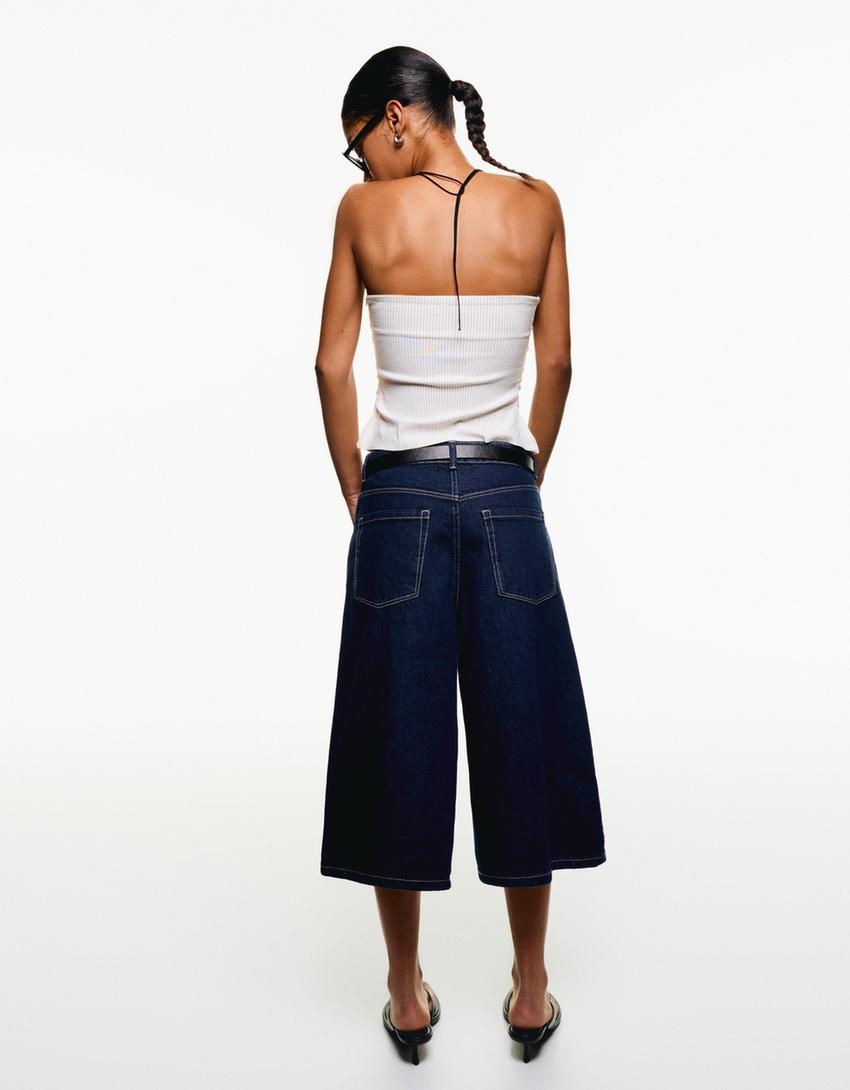 Baggy denim Bermuda jorts-Navy