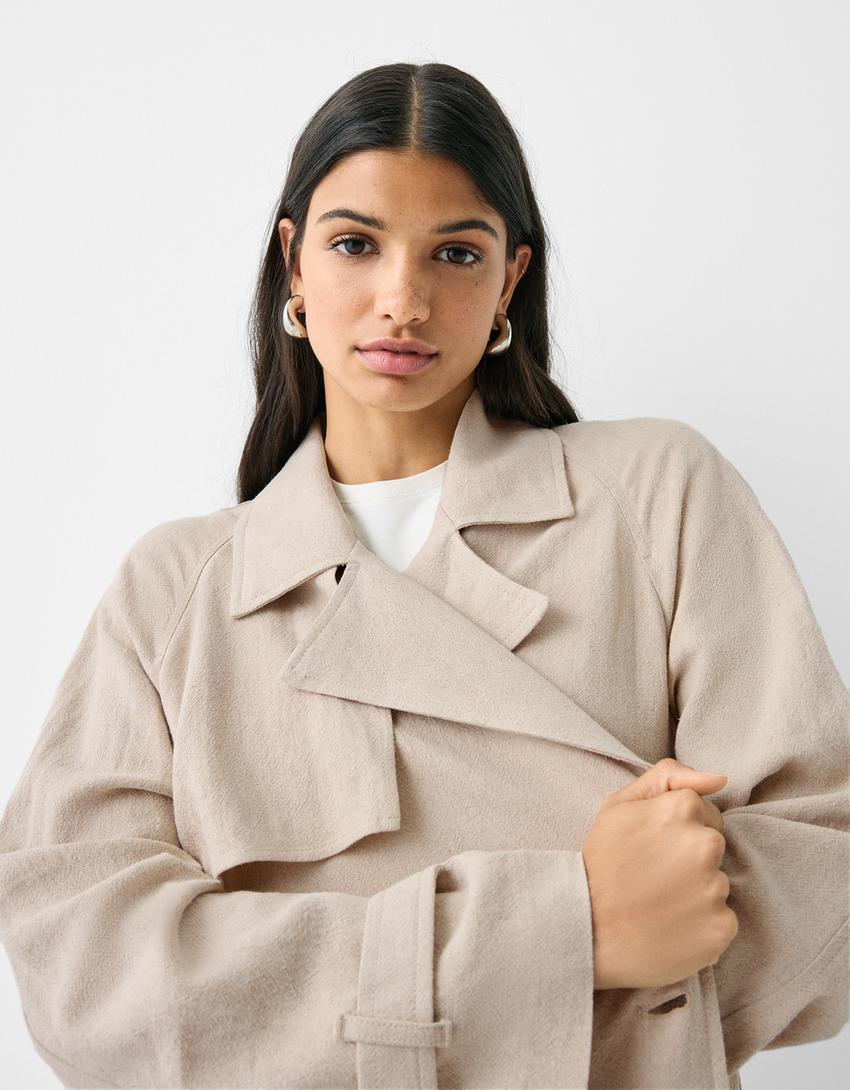 Sobretudo trench com linho-Bege-3