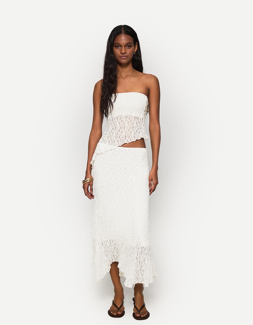 Blonde lace midi skirt-Off white