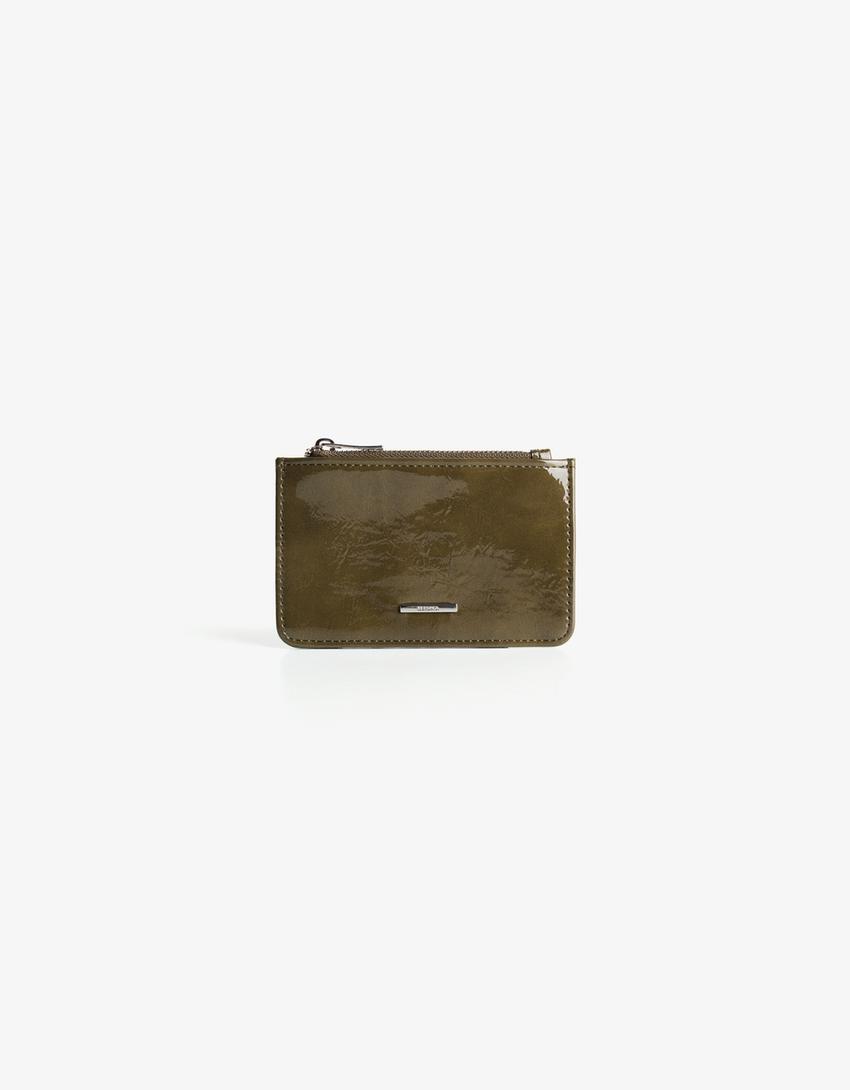 Faux-patent-finish card holder-Green-0