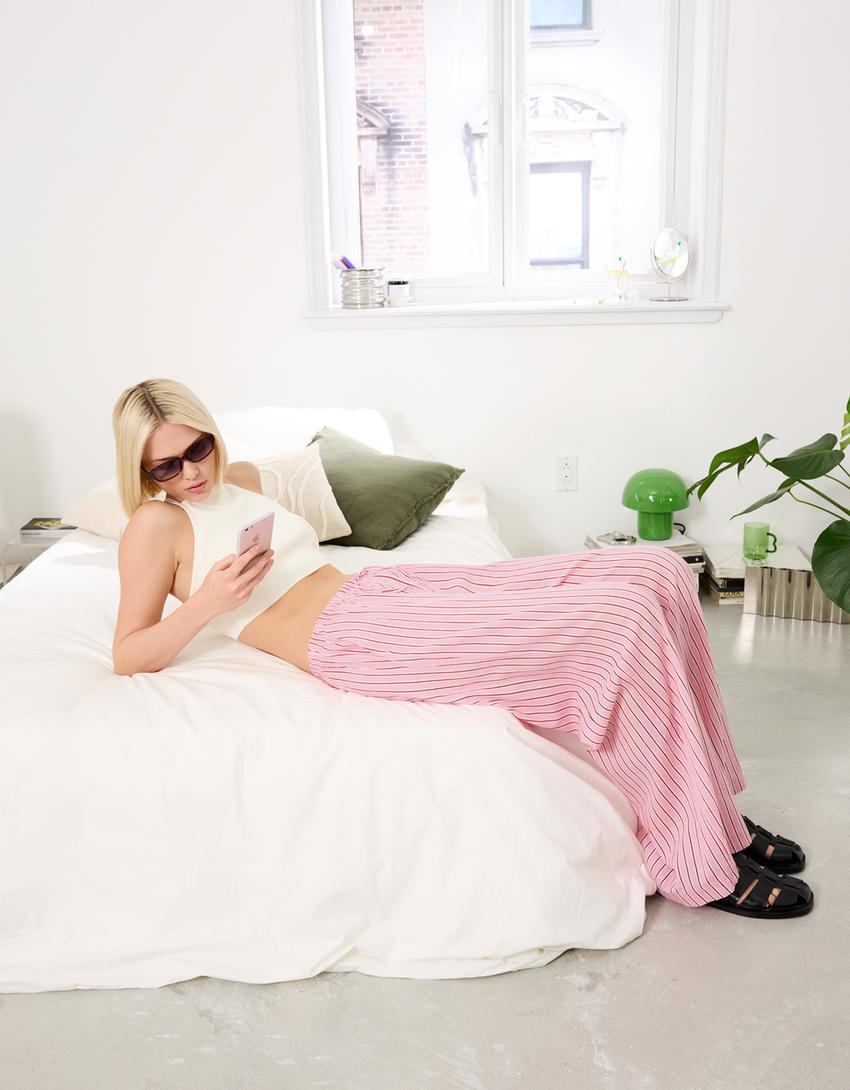 Wide leg broek-Roos