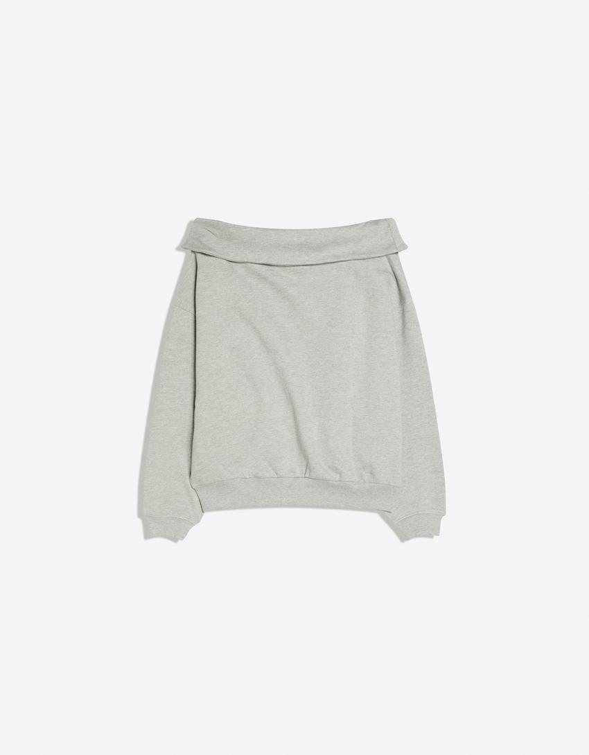 Džemper dugih rukava i čamac izreza-Siva