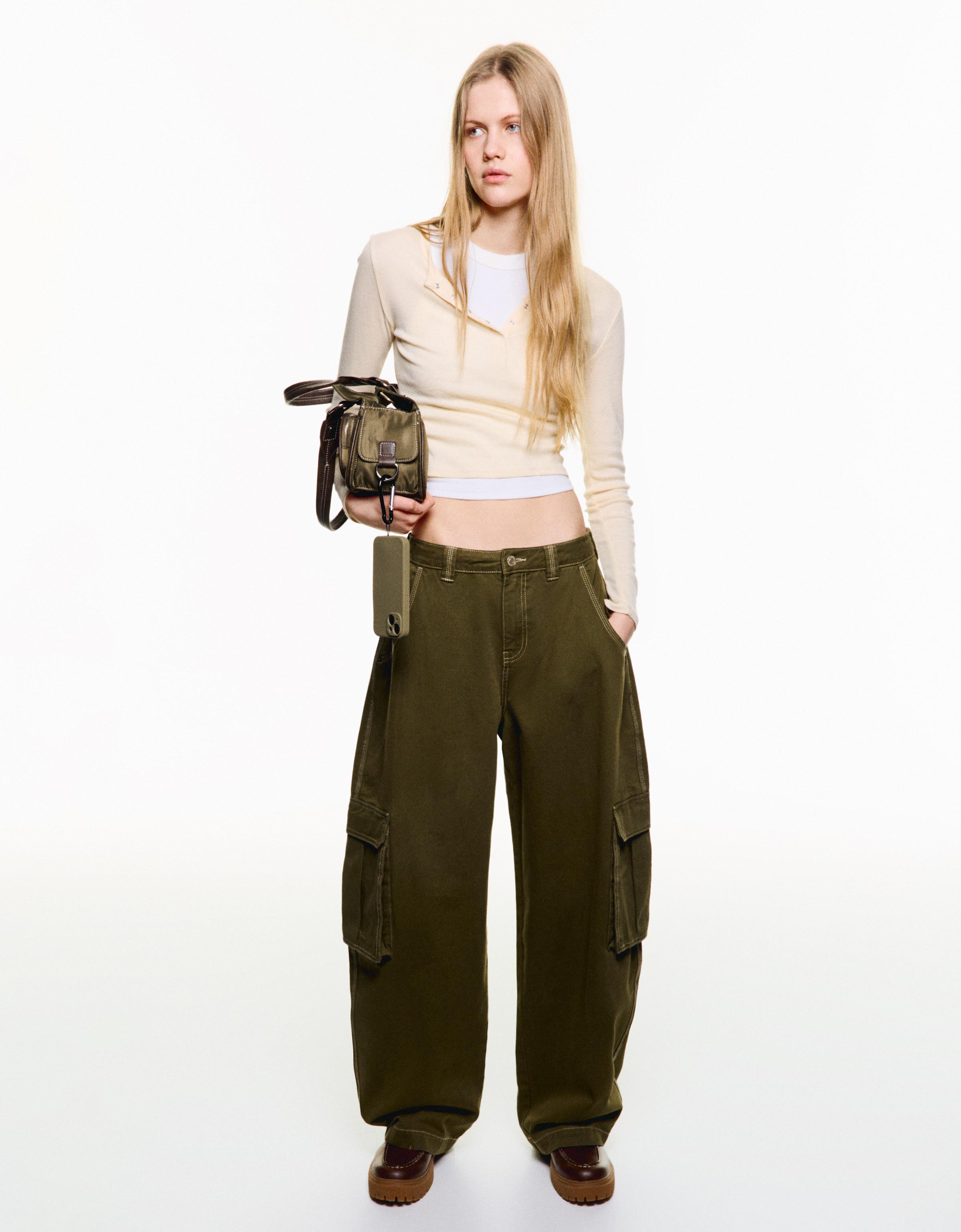 Bershka Utility-Hose Im Barrel-Fit Damen 36 Khaki