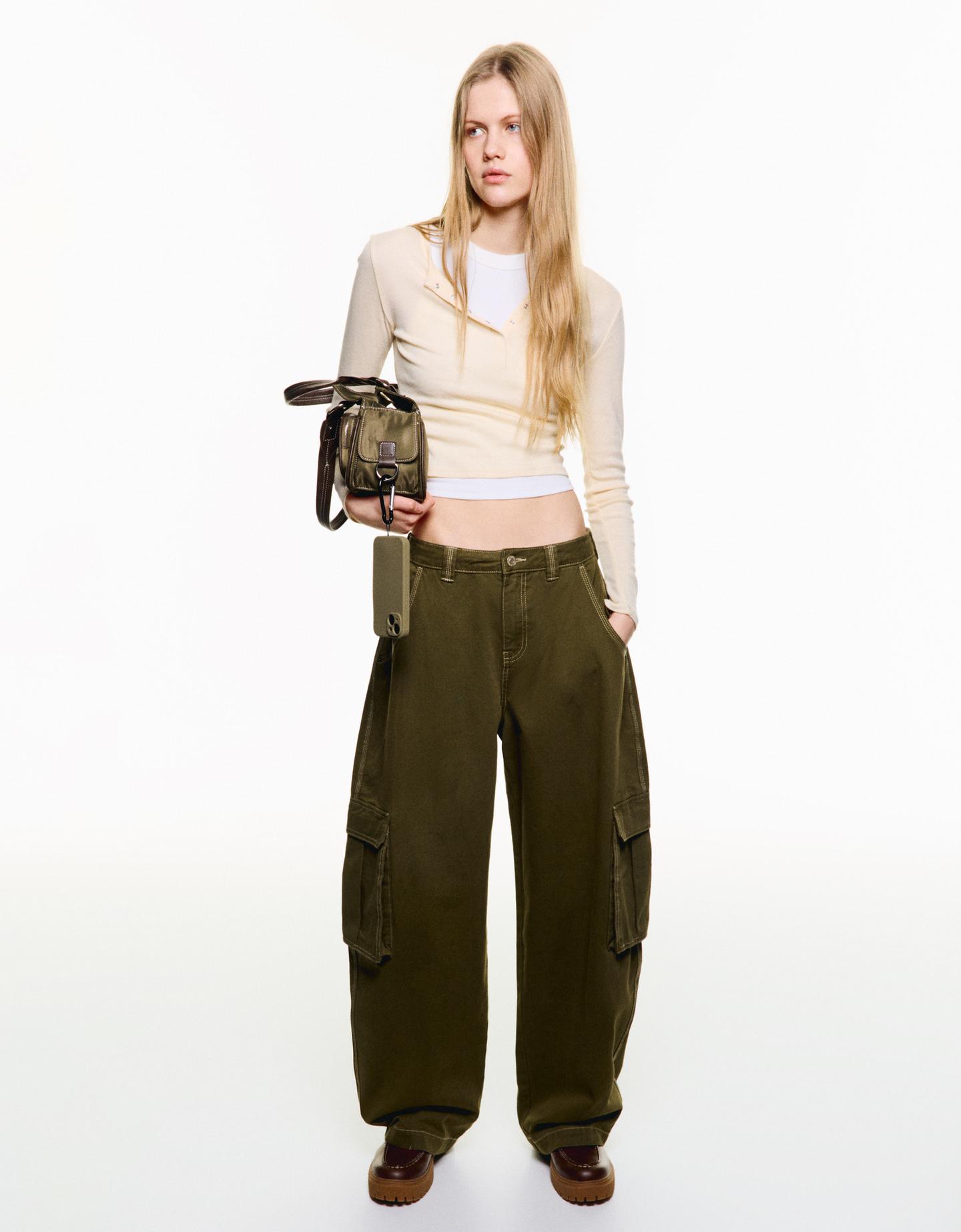 Bershka Utility-Hose Im Barrel-Fit Damen 34 Khaki günstig online kaufen