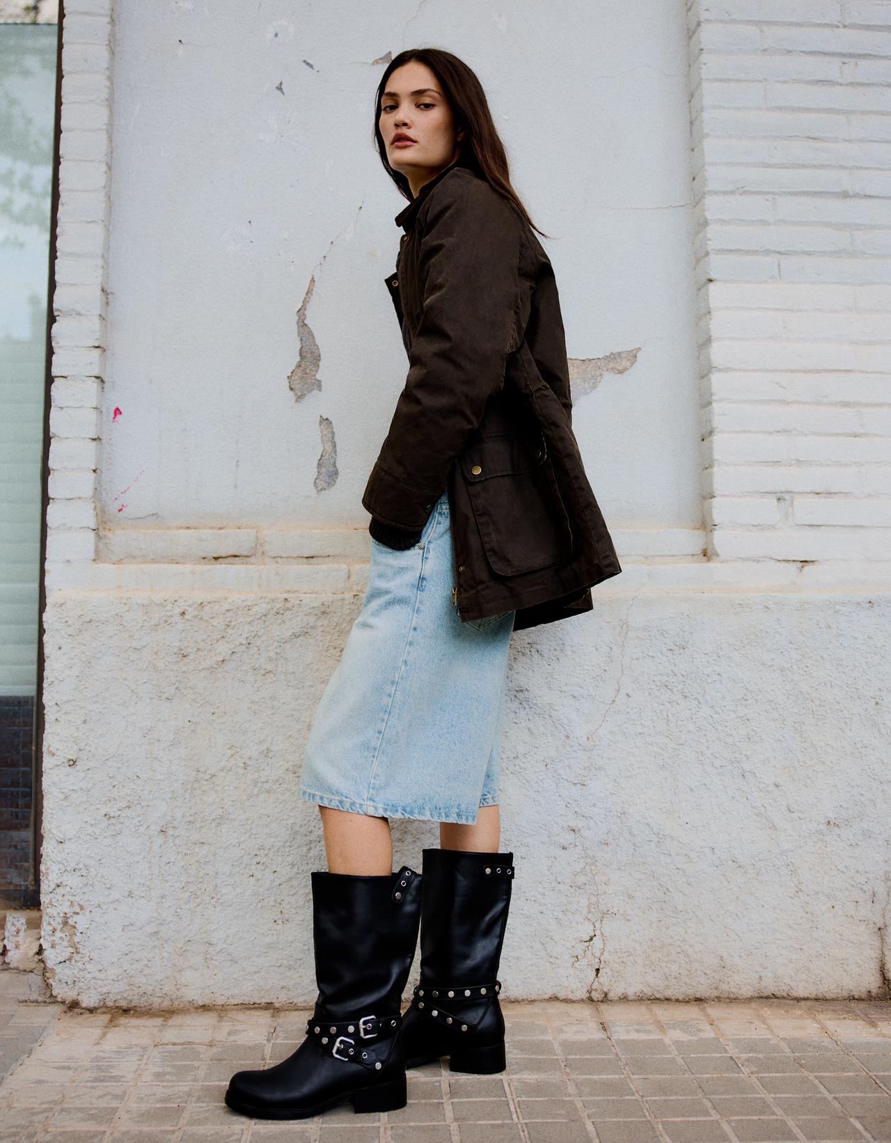 Studded biker boots — BLACK