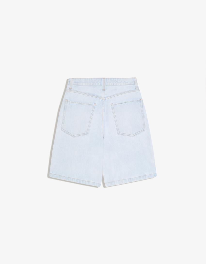 Baggy fit denim şort-Açık mavi