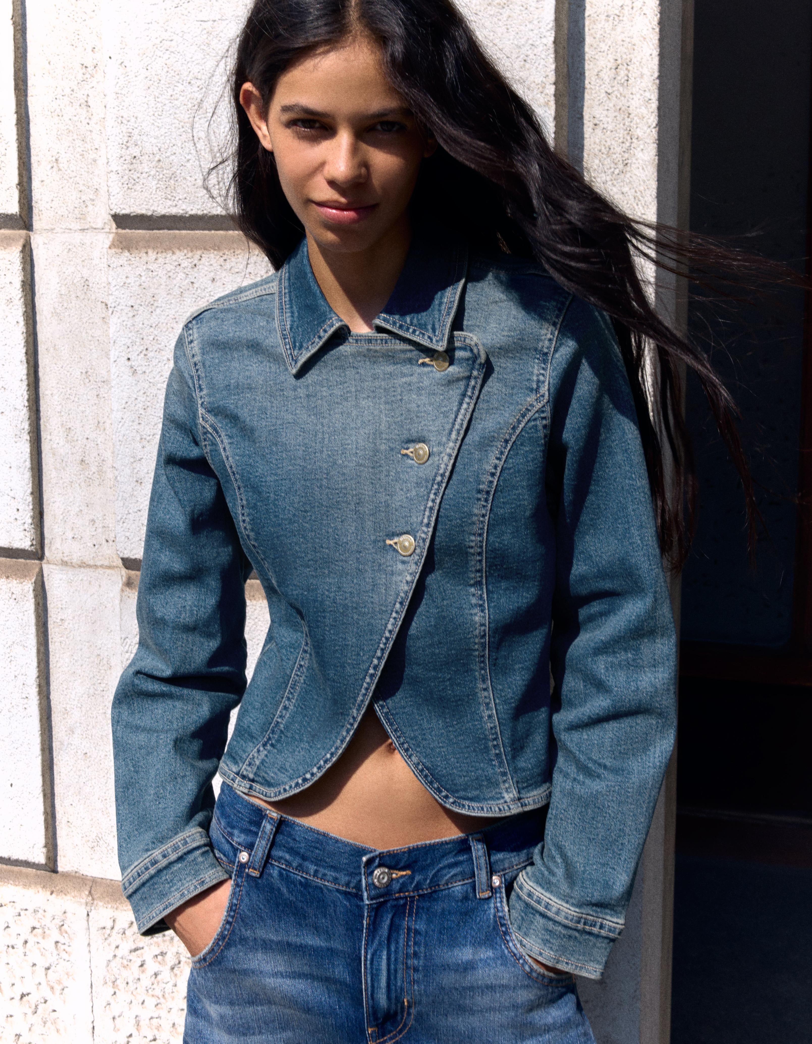 Asymmetric fitted denim jacket — Blue
