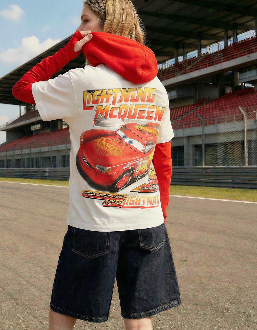 Tricou Cars mânecă scurtă oversized print-Alb murdar