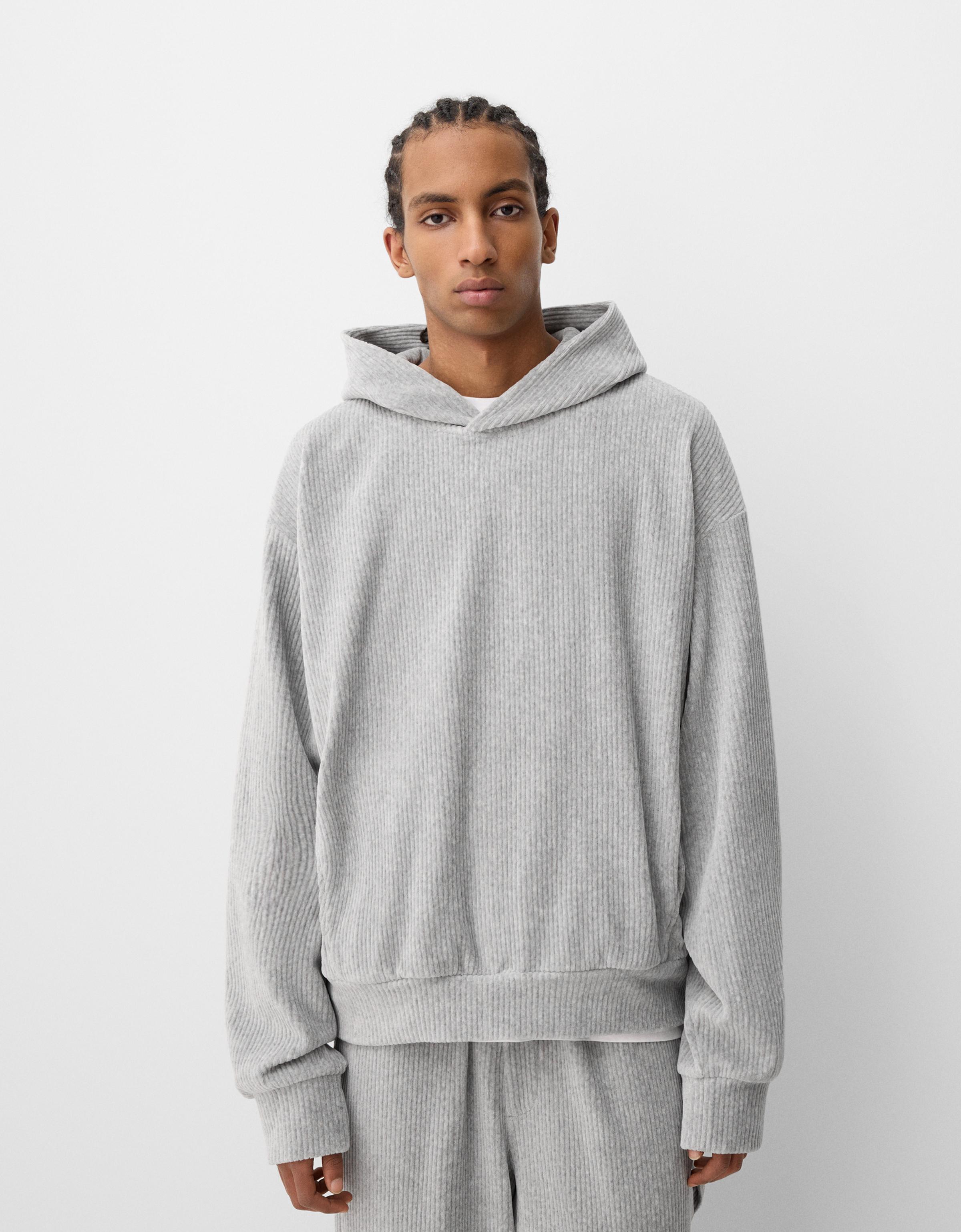 Bershka Hoodie Aus Cord Im Boxy-Fit Mit Kapuze Herren Xs Grau