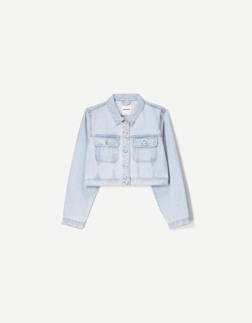 Veste en jean courte-Bleu clair