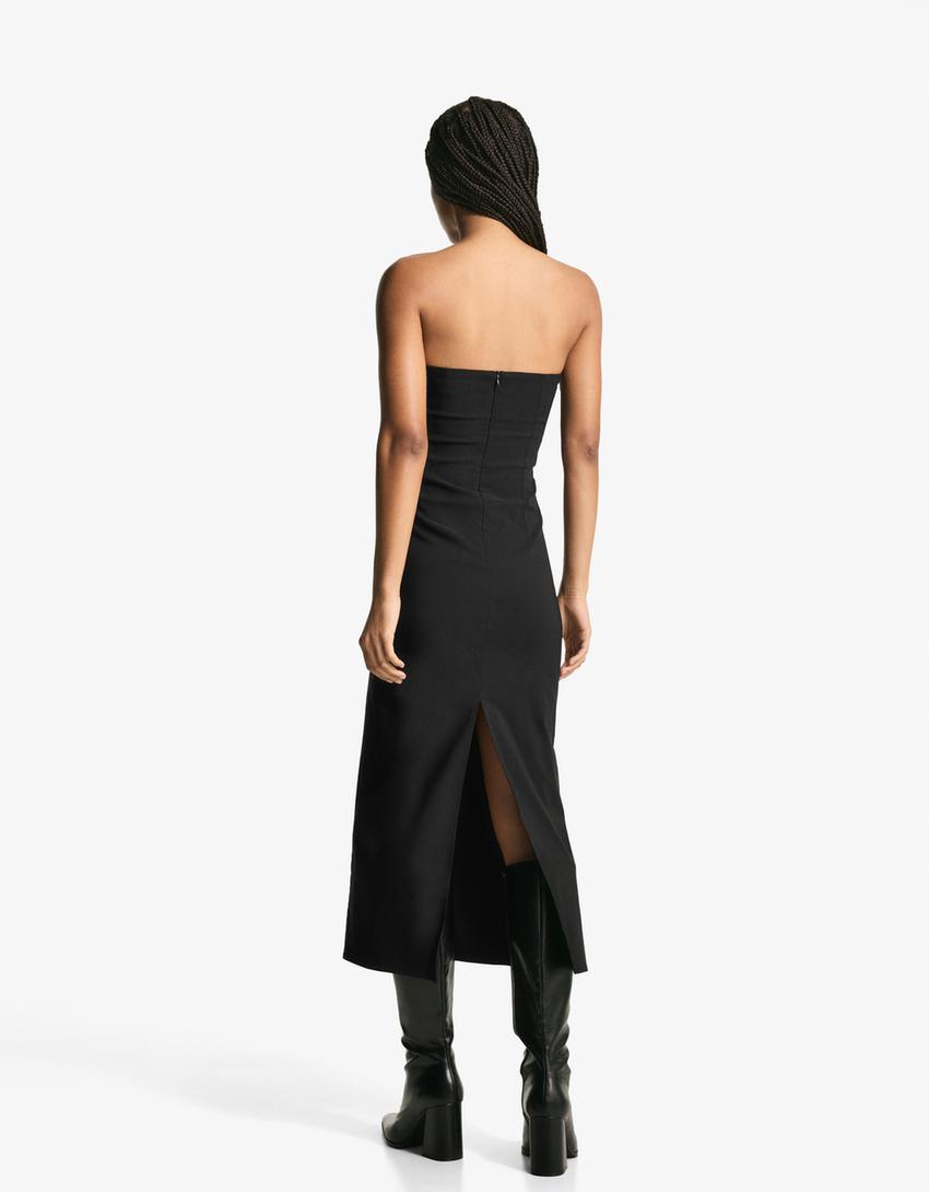 Vestido midi bandeau bengalina-Negro