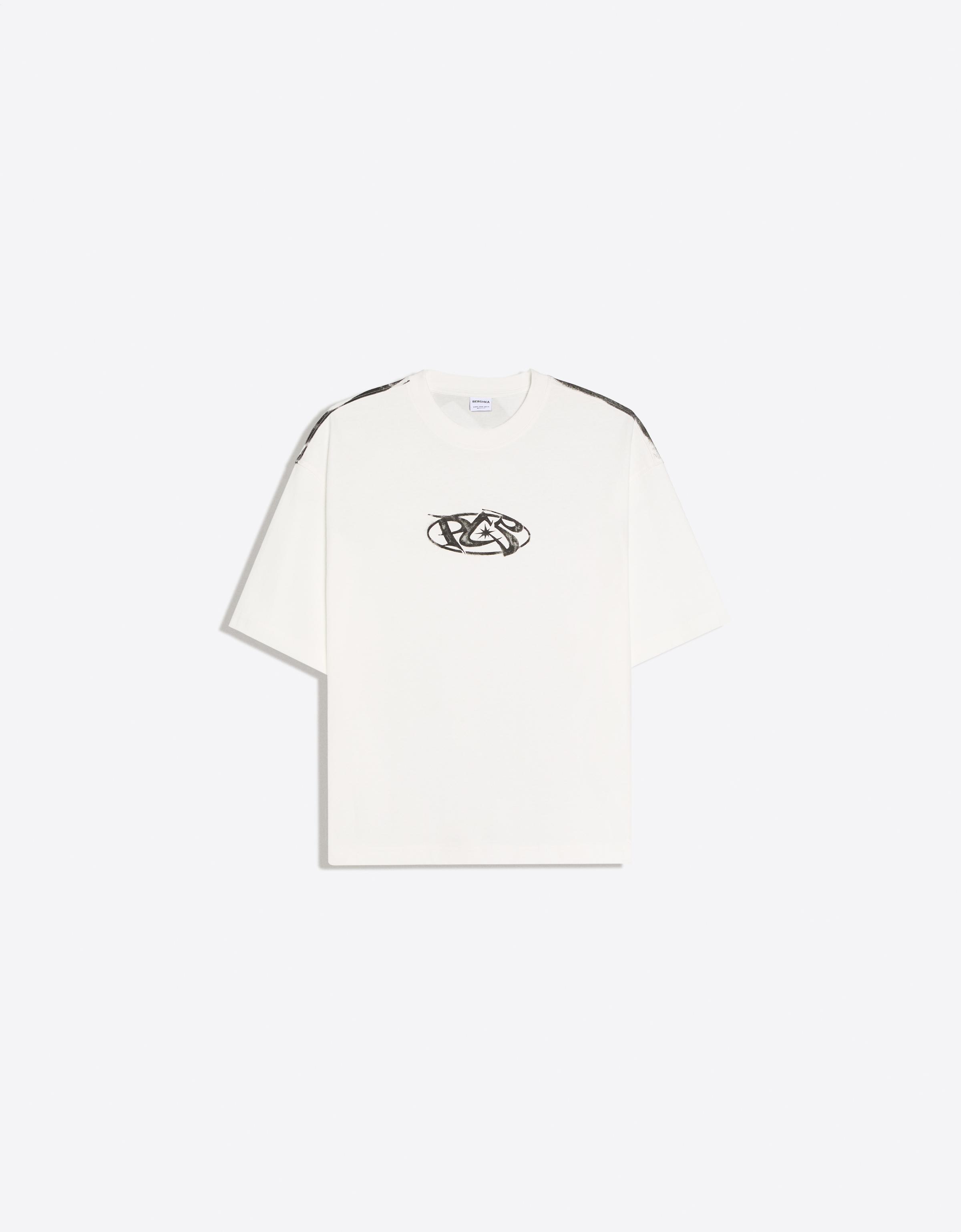 Short sleeve boxy print T-shirt — Off white