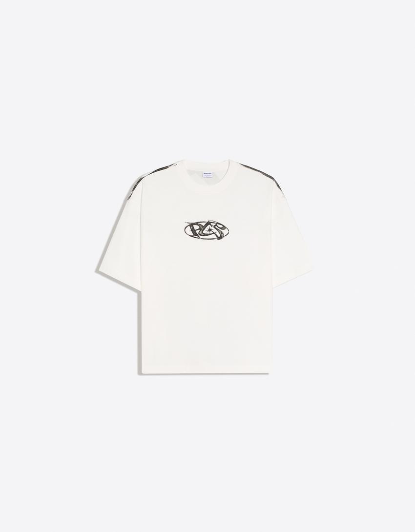 Short sleeve boxy print T-shirt-Off white
