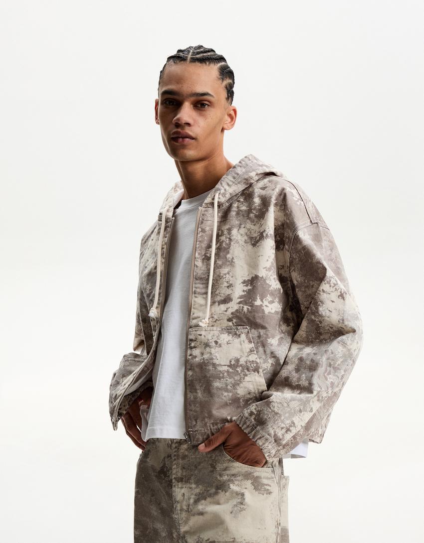 Geacă denim glugă print-Verde-0
