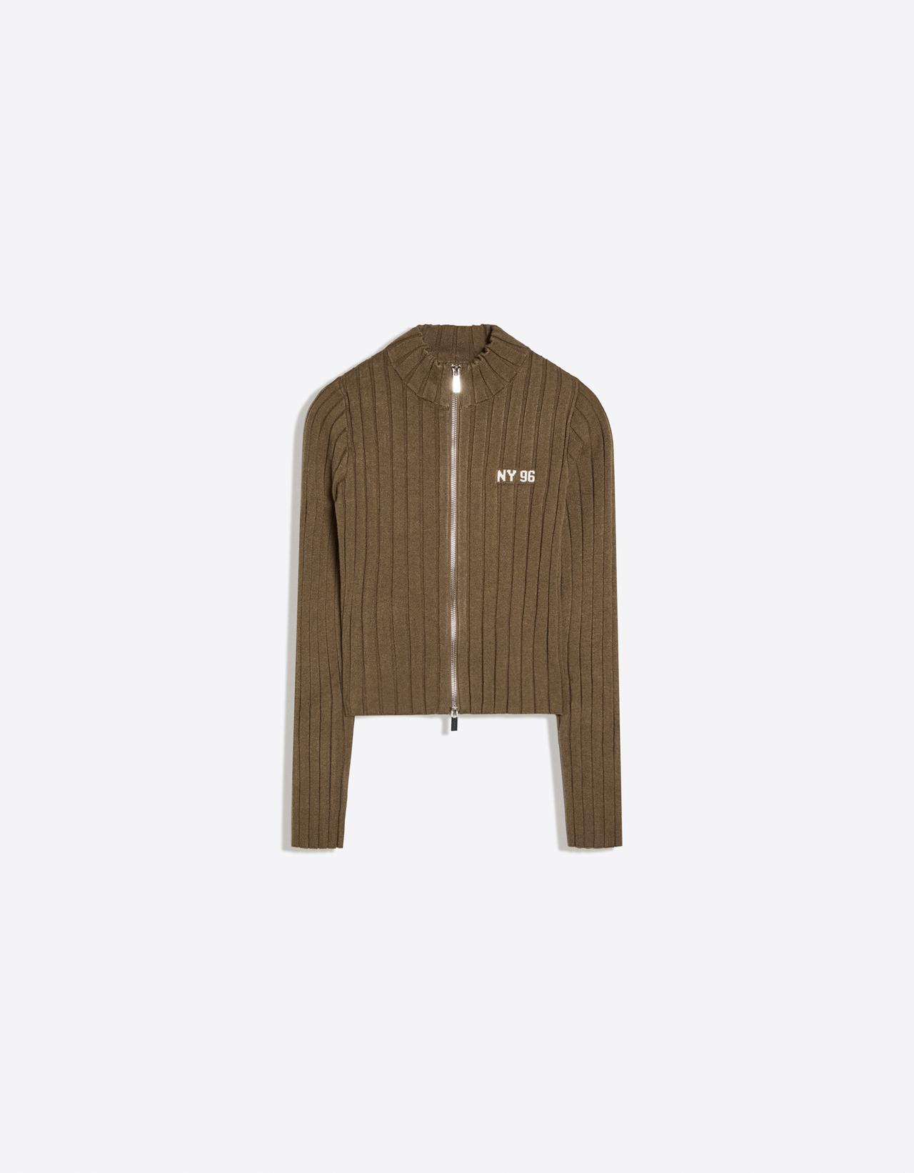 Ribbed zip-up cardigan — Khaki
