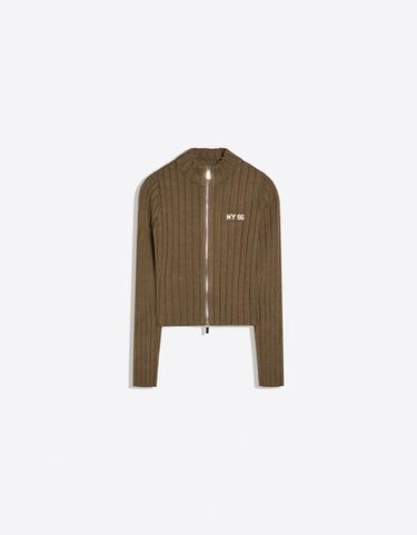 Ribbed zip-up cardigan — Khaki 5