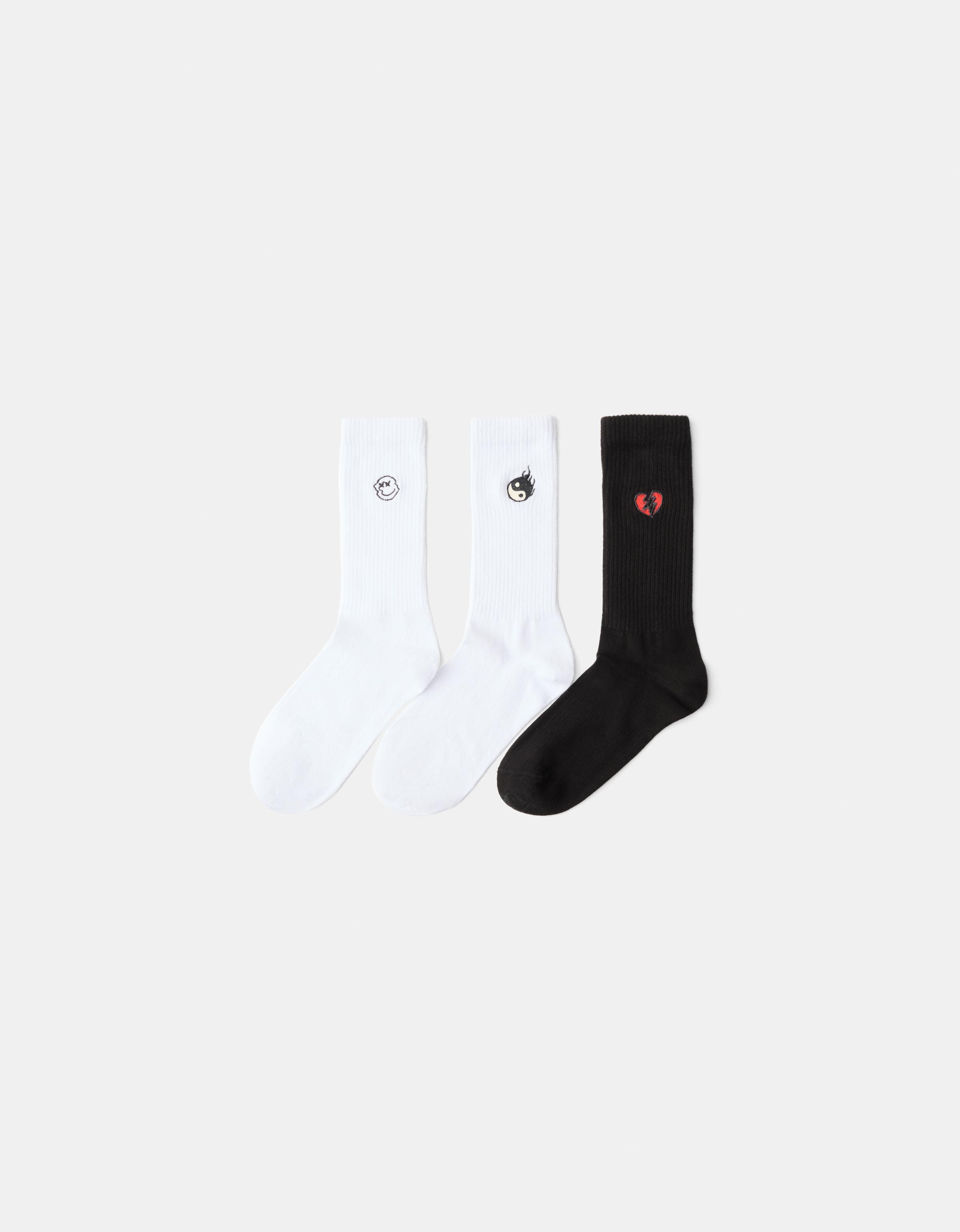 Bershka 3er-Pack Bestickte Socken Herren Weiss