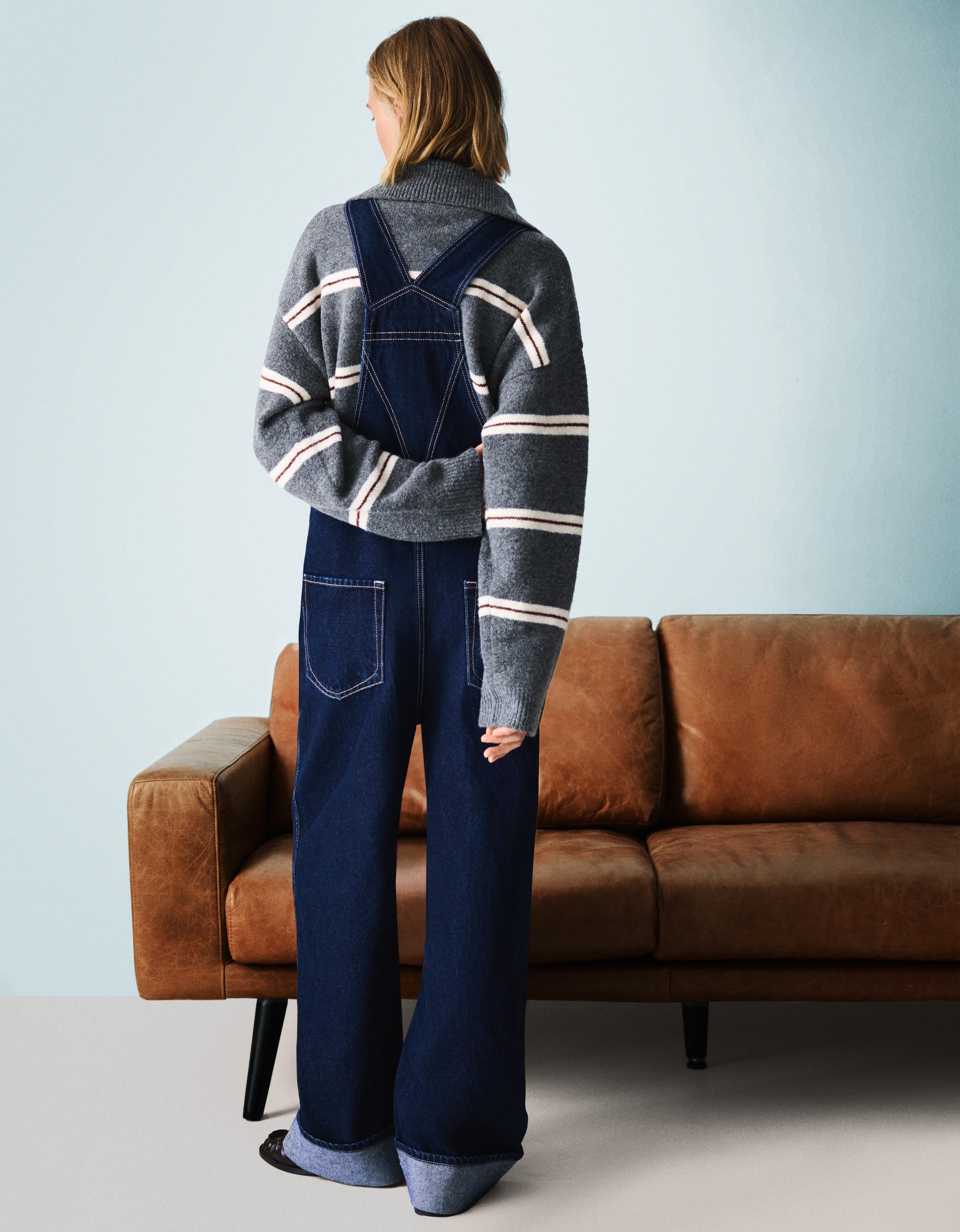 Bershka Oversize-Jeans-Overall Mit Trägern Damen L Marinenblau
