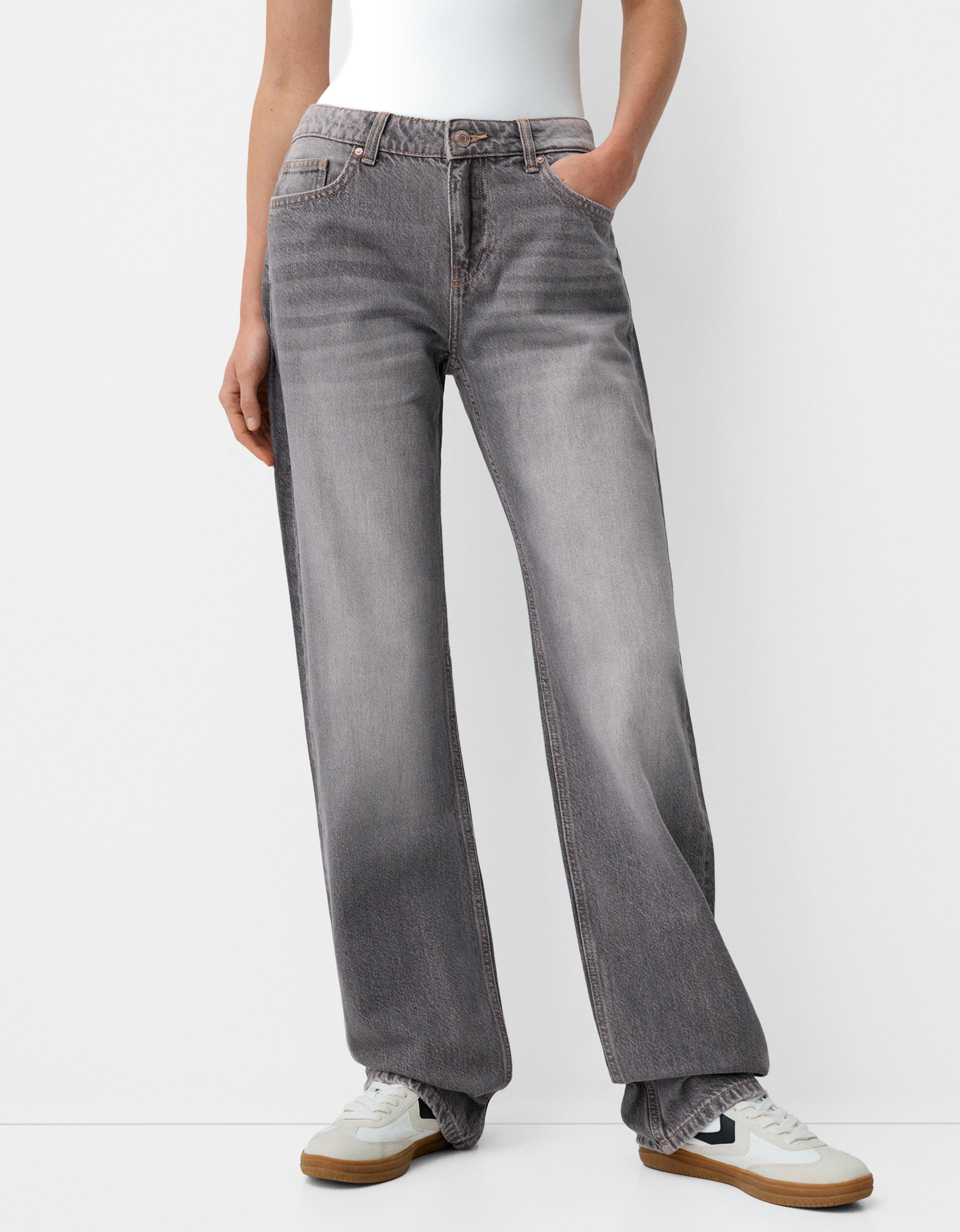 Bershka Jeans Im Straight-Fit Mit Tiefem Bund Damen 42 Grau