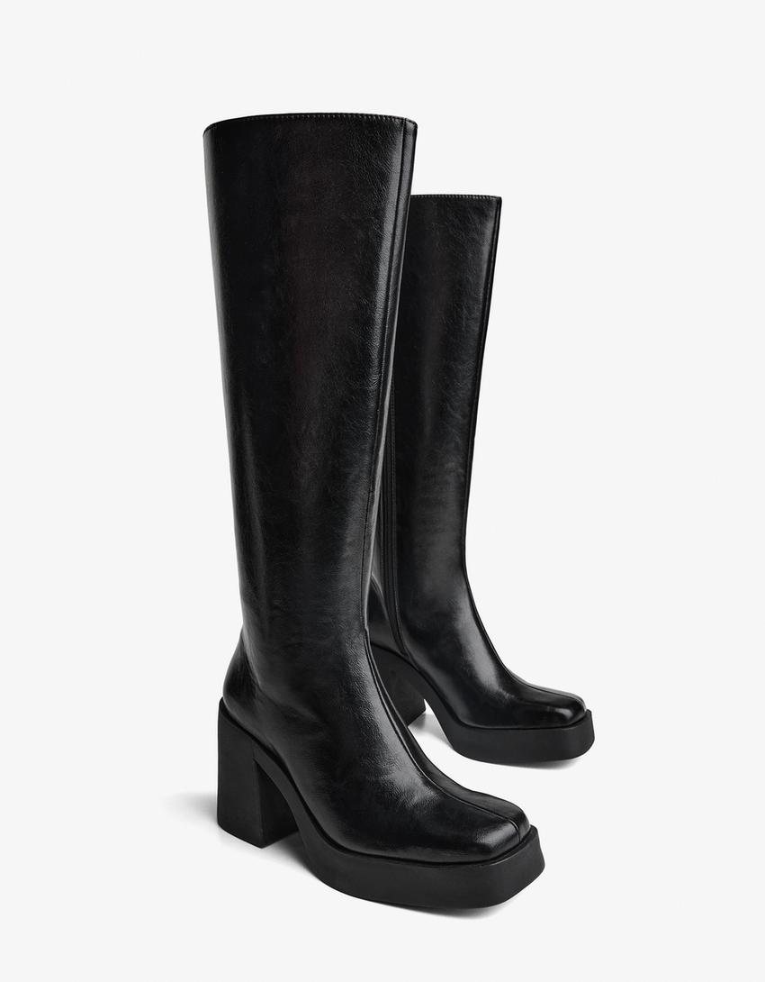 Platform heel boots-BLACK