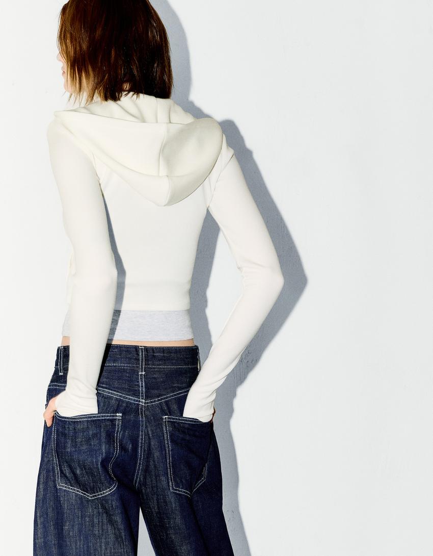 Sweatshirt fecho de correr com modal capuz-Cru-2