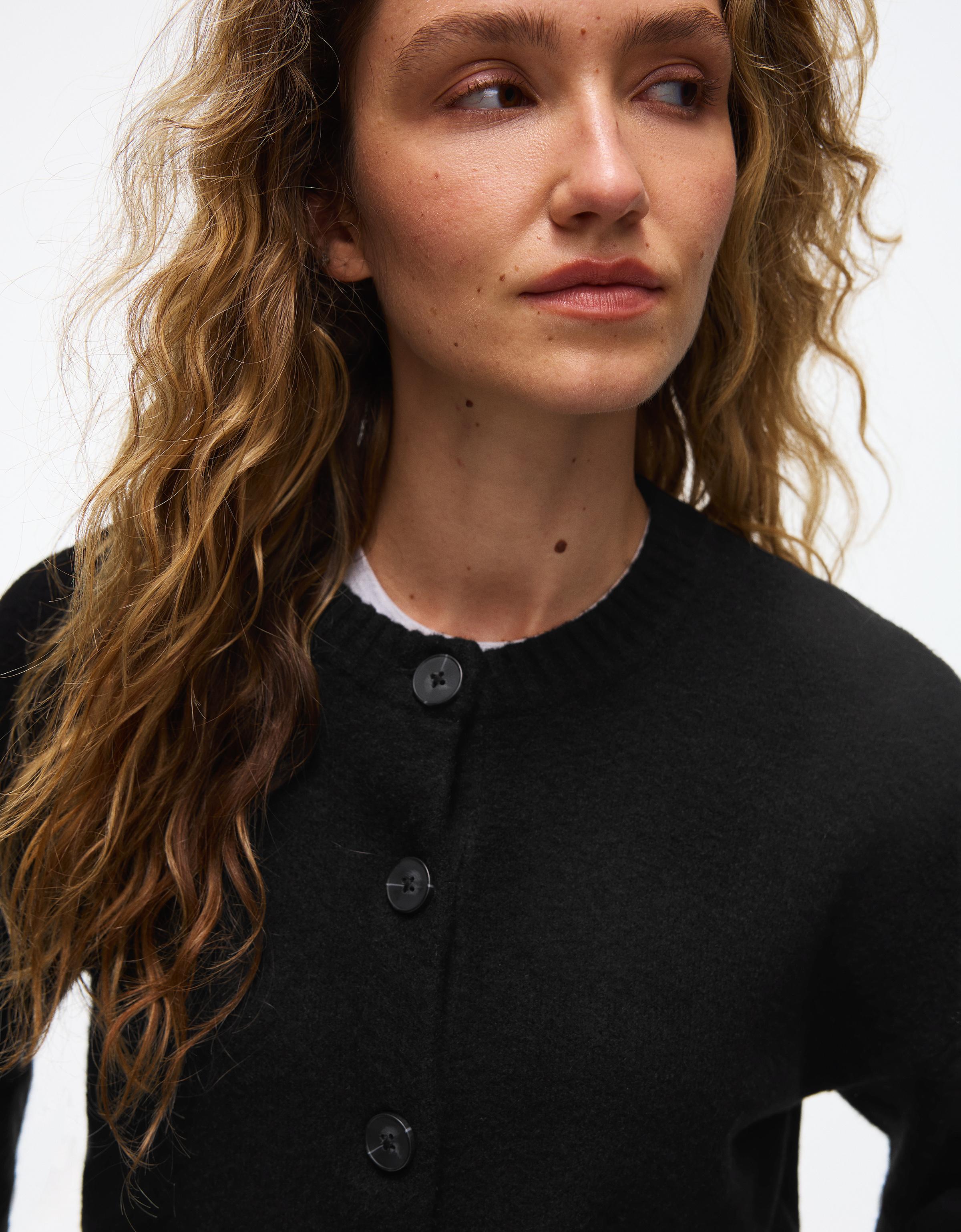 Soft touch round neck jacket — Black