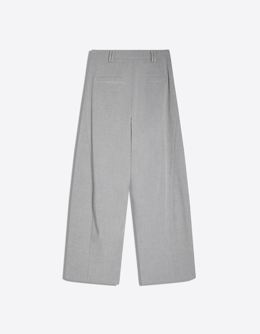 Pantalon volume double tissu-Gris
