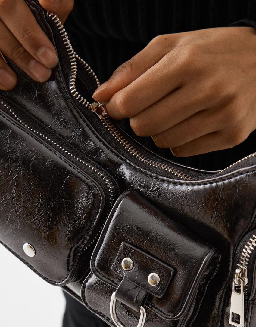Multi-pocket shoulder bag-Black