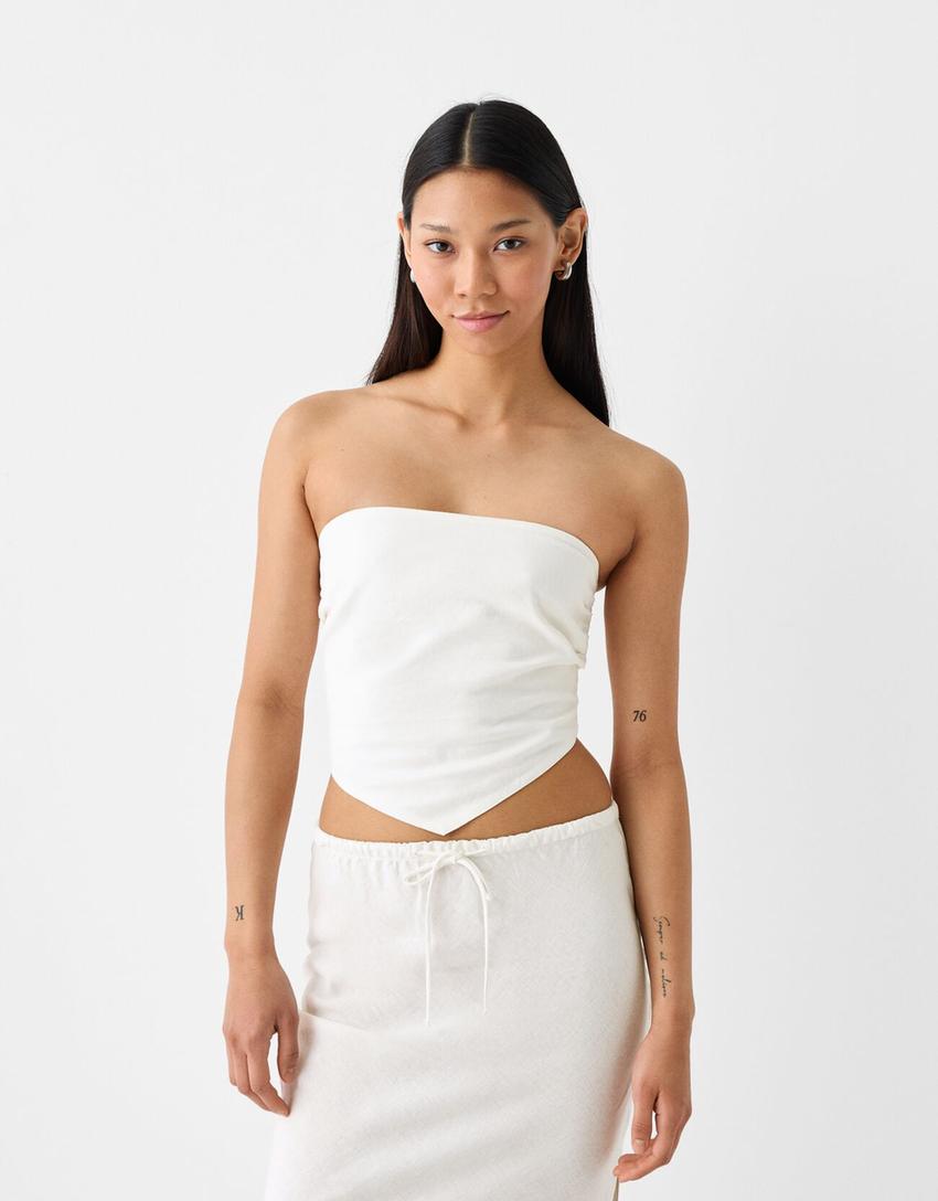 Top foulard avec lin-Blanc cassé-0