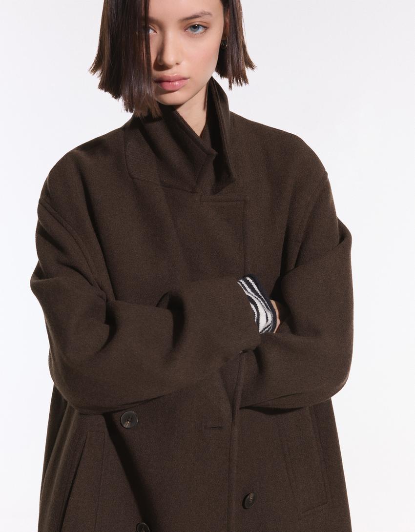 Manteau long épaule tombante-Marron