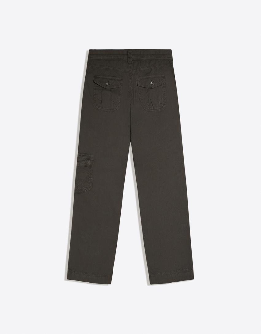 Straight fit cargo trousers-Khaki