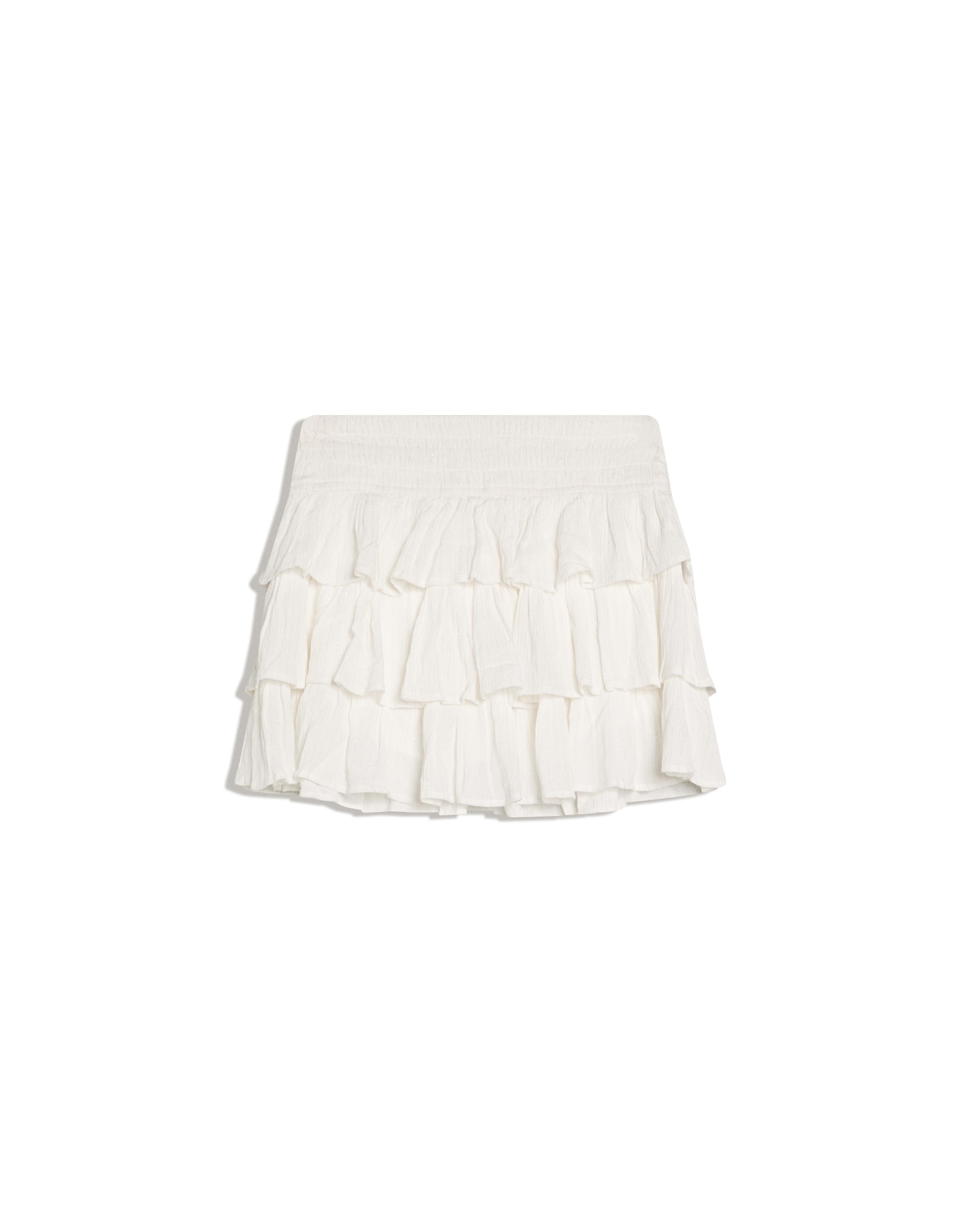 Metallic thread ruffled mini skirt — White